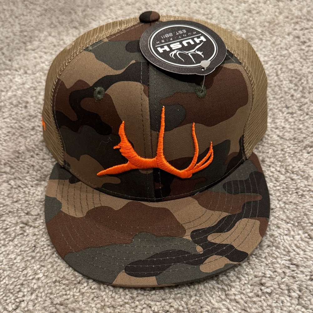 Camo Snapback Cap with Orange Logo